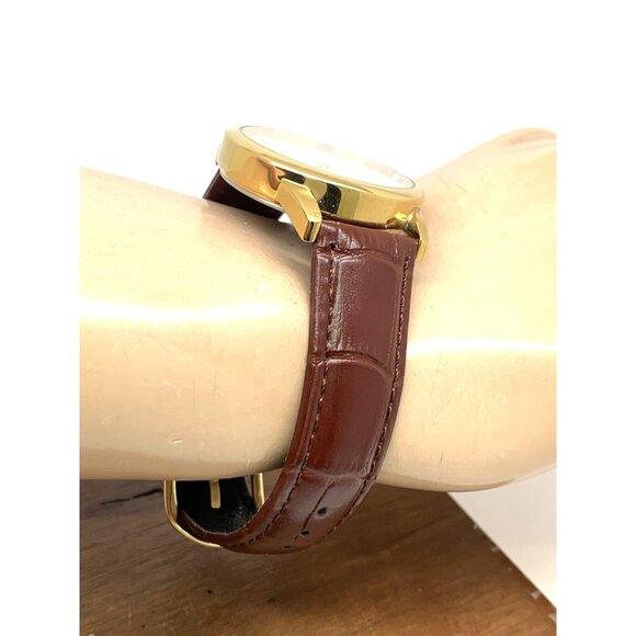 Timex Men's Watch T2H301 Quartz Indiglo White Dial Date Gold Brown Leather 35mm - Picture 12 of 14